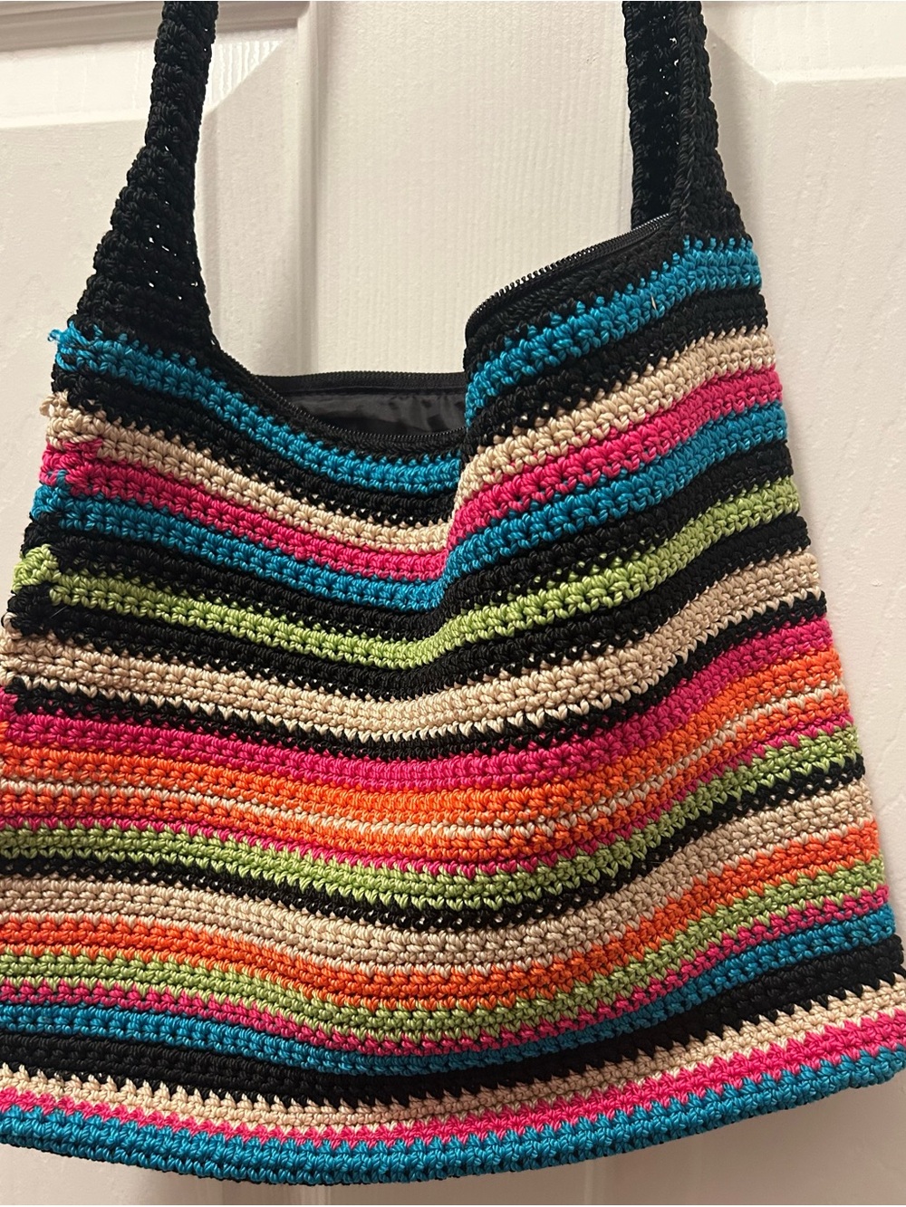 The Sak Hand Crochet Multicolored Striped Shoulder Bag Boho Knit